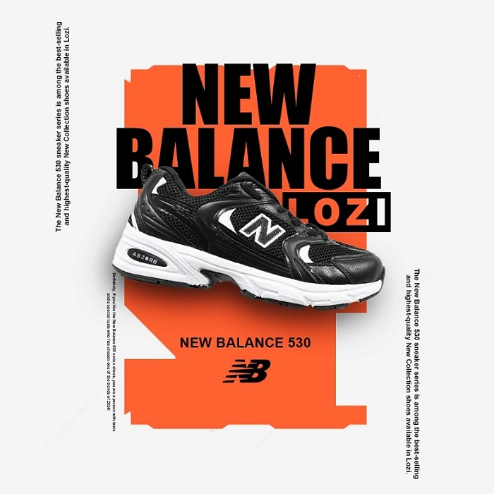 کفش کتانی زنانه و مردانه مشکی سفید New Balance 530 مدل 4124